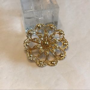 Filagree Flower Gold Over Sterling Brooch